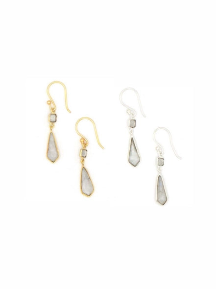 GEOMETRIC ELEGANCE WHITE DROP EARRINGS