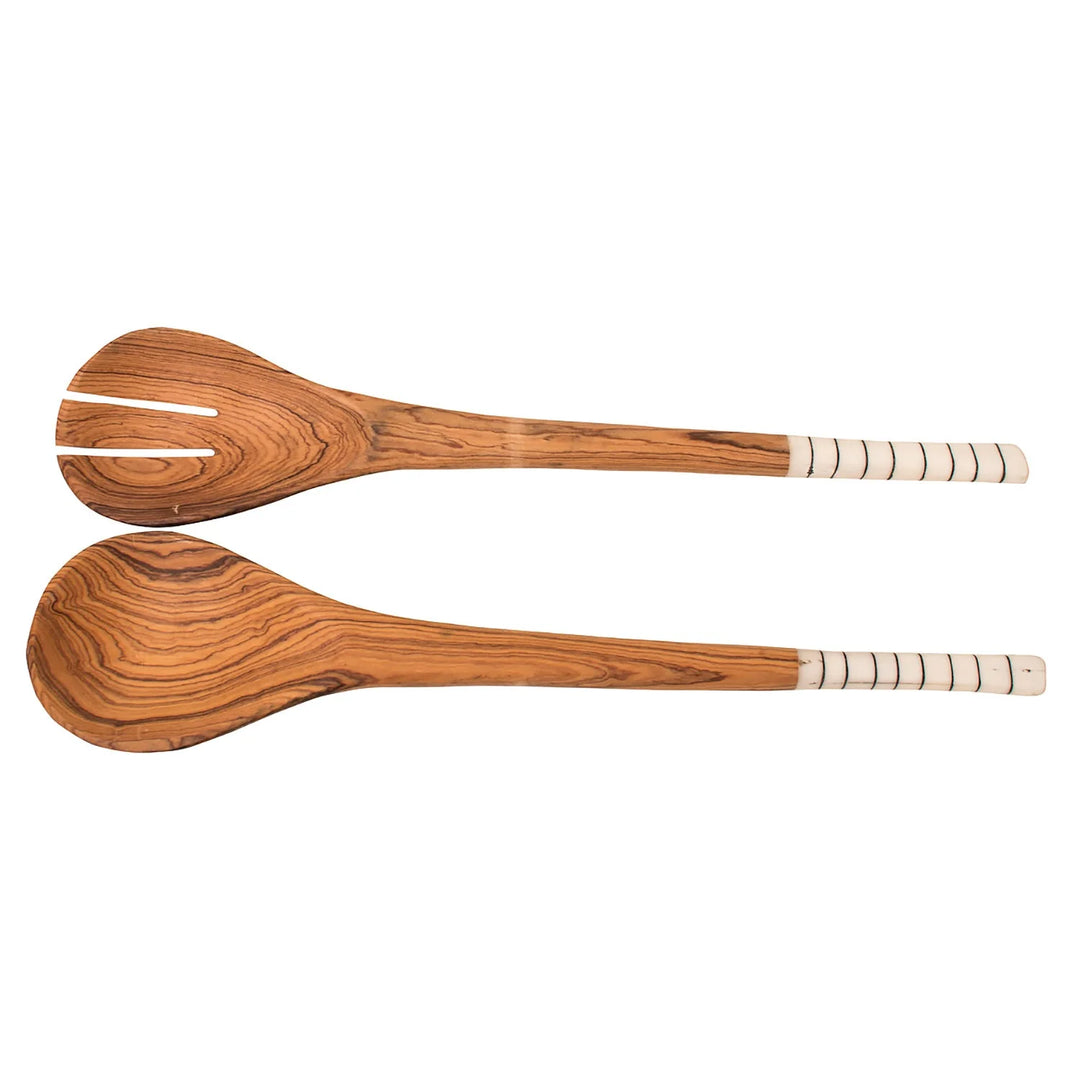 BLACK & WHITE STRIPE WOODEN SERVING SPOONS