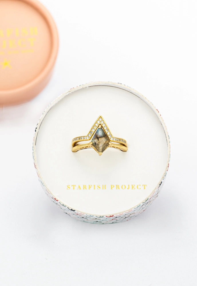 LABRADORITE AND GOLD RING SET
