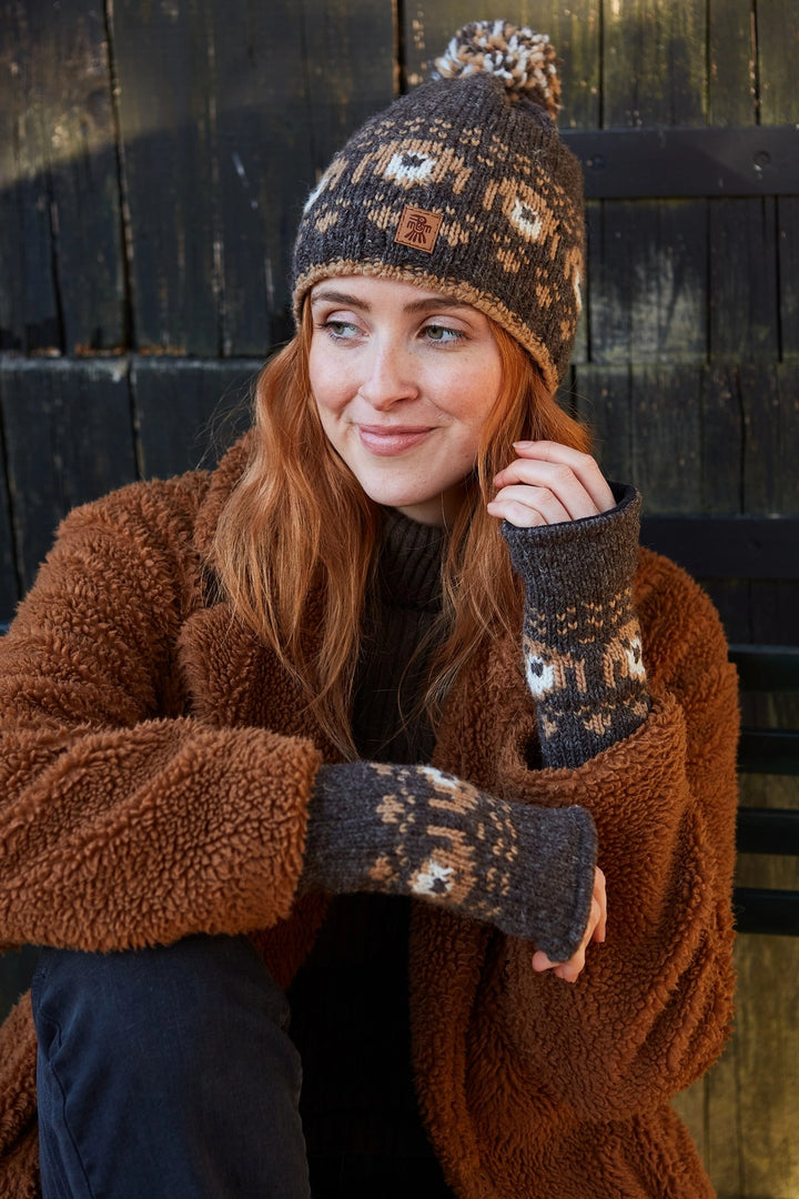 HAND KNITTED BARK BOBBLE BEANIE