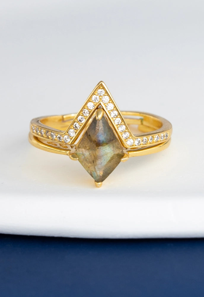 LABRADORITE AND GOLD RING SET