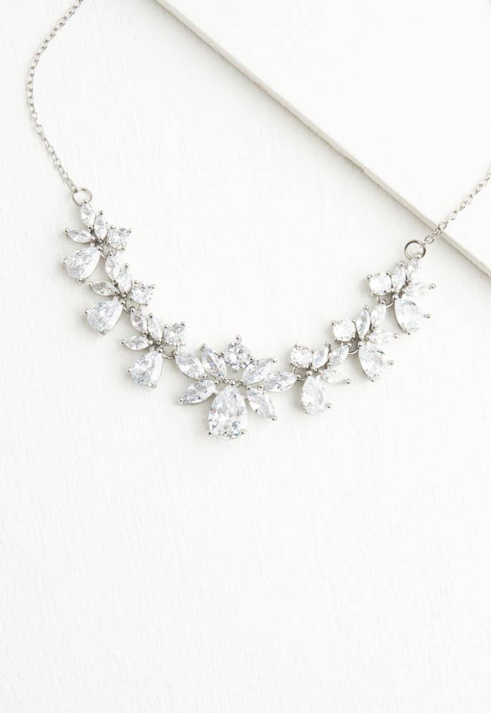 GLITTERING GARLAND PLATINUM ZIRCON NECKLACE