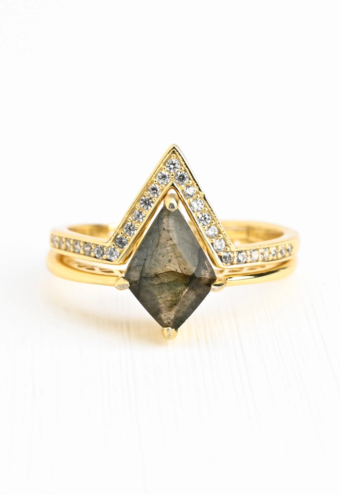 LABRADORITE AND GOLD RING SET