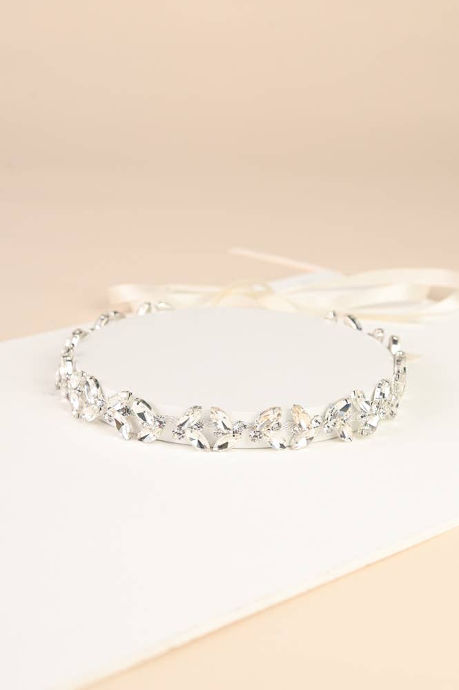 CRYSTAL SERENADE SILK RIBBON BRIDAL HEADBAND