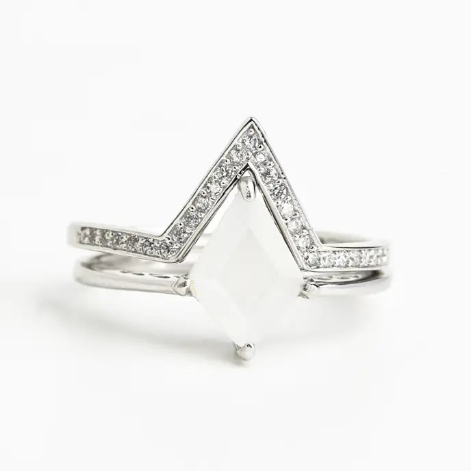 MOONSTONE AND PLATINUM RING SET