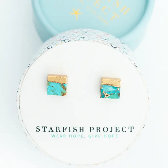 STARFISH SQUARE TURQUOISE STUD EARRINGS