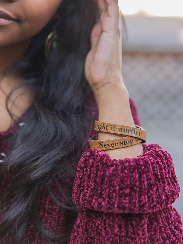 QUOTABLE RECYCLED LEATHER WRAP BRACELET