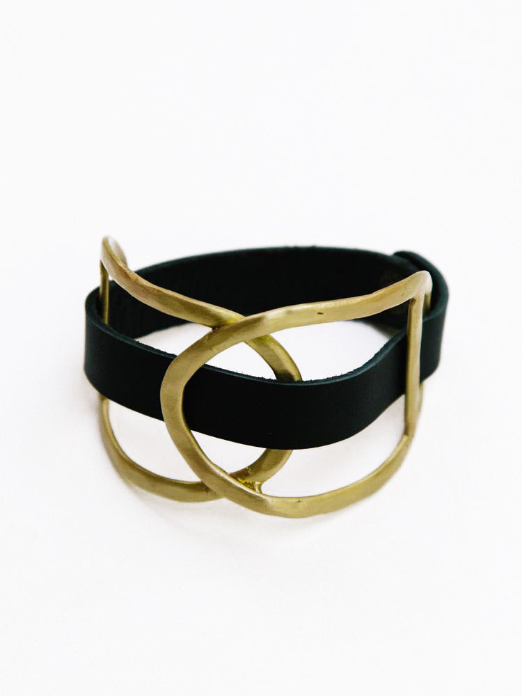 LEATHER WRAP GOLD CUFF