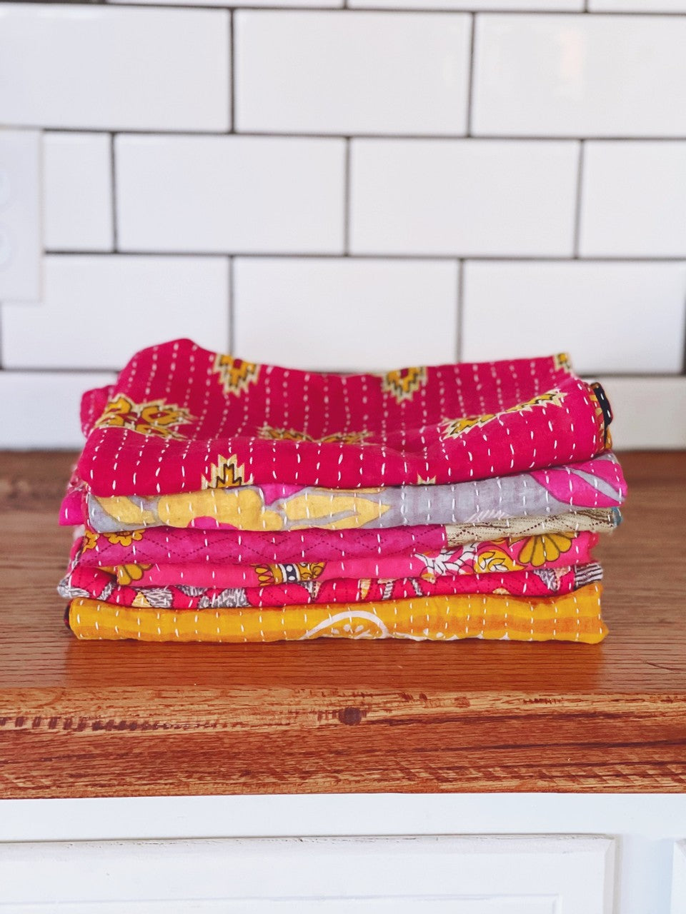 Kantha Dishcloths Set of 3, Fair Trade Kitchen Textiles