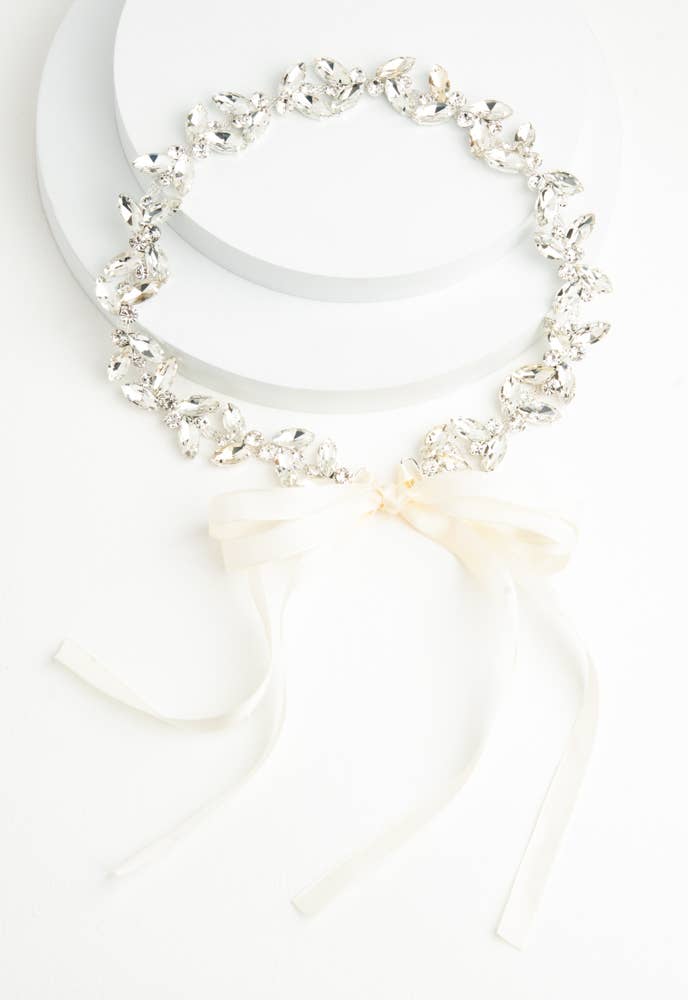 CRYSTAL SERENADE SILK RIBBON BRIDAL HEADBAND