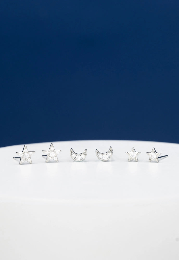 PLATINUM CELESTIAL STUD EARRINGS SET