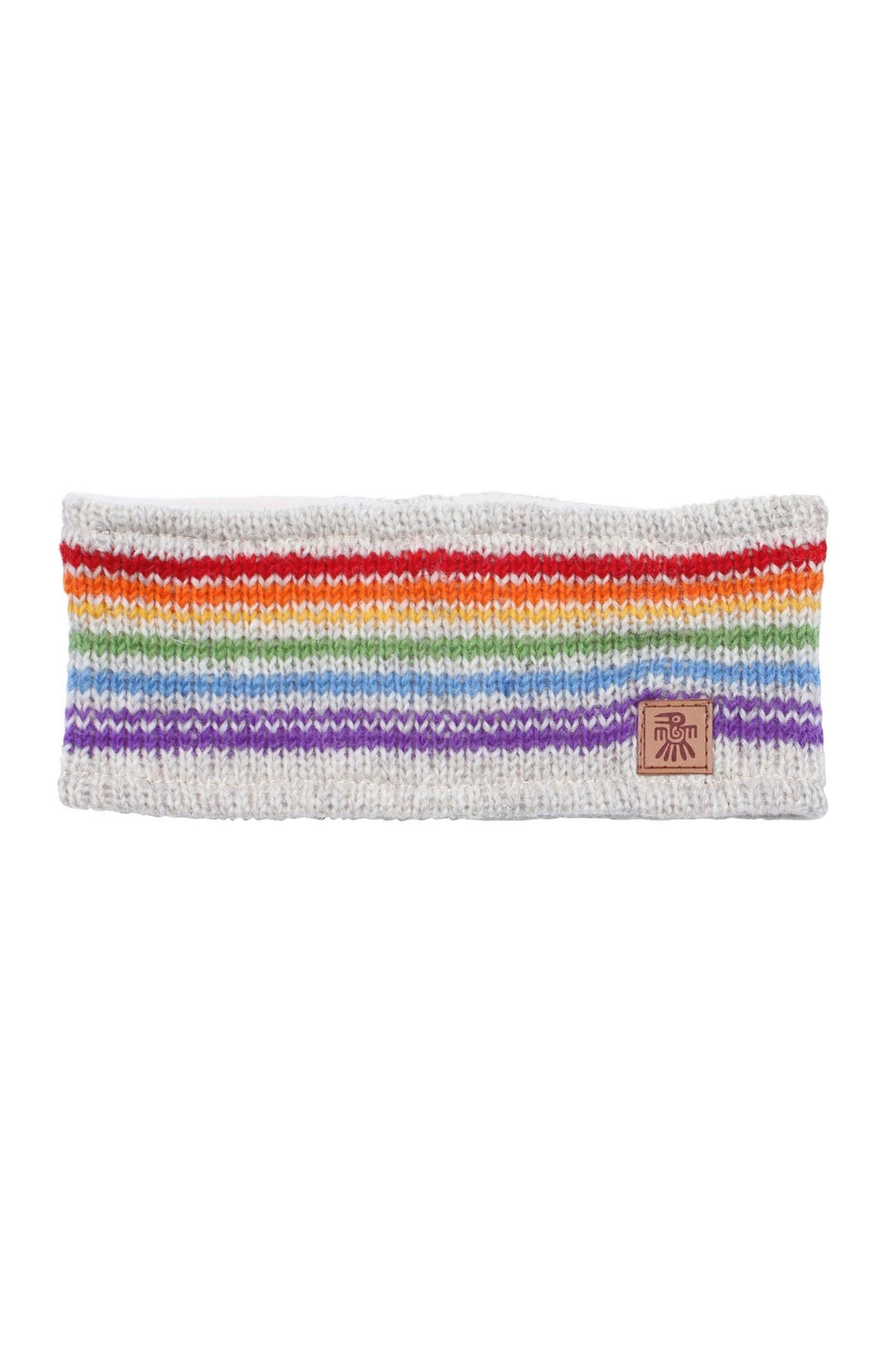 HAND KNITTED HEADBAND EAR WARMER: RAINBOW & OATMEAL