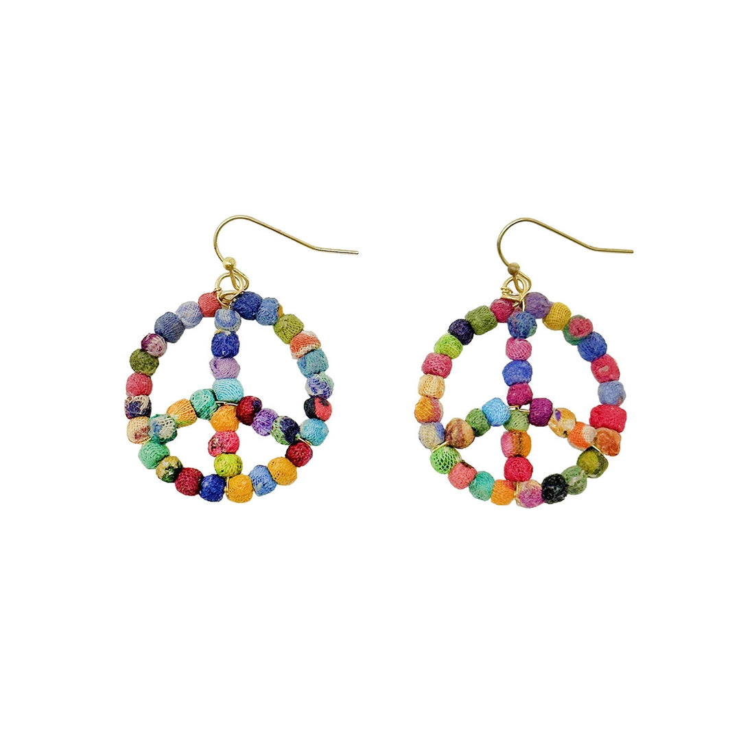 KANTHA BEAD PEACE SIGN  EARRINGS
