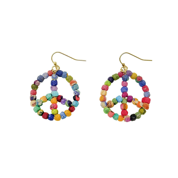 KANTHA BEAD PEACE SIGN  EARRINGS