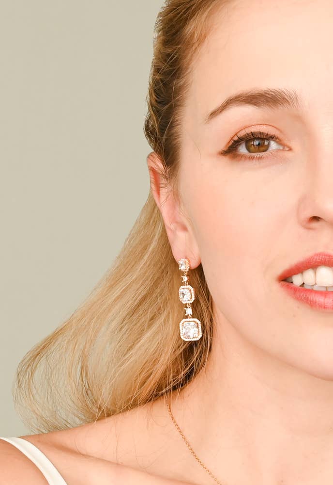 FOREVER CUSHION CUT GOLD & ZIRCON EARRINGS