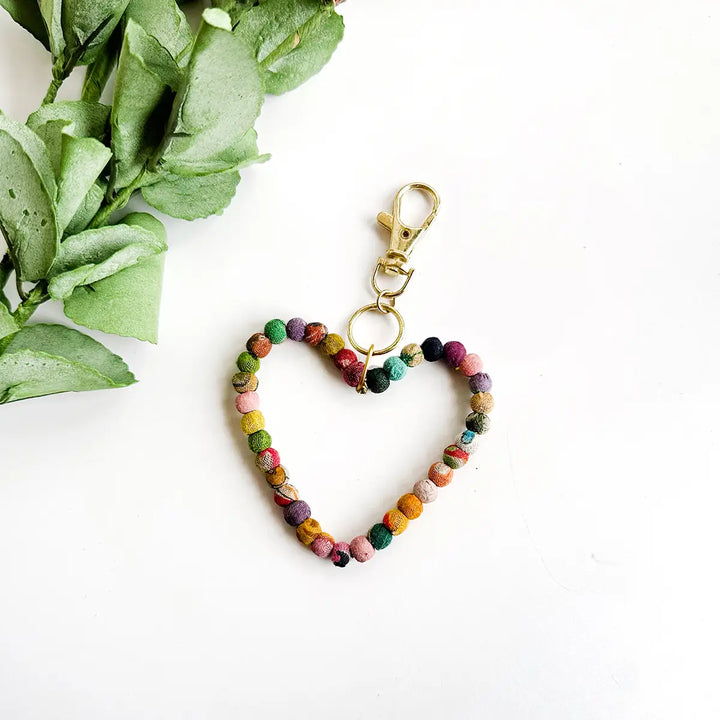 KANTHA HEART KEYCHAIN BAG CLIP