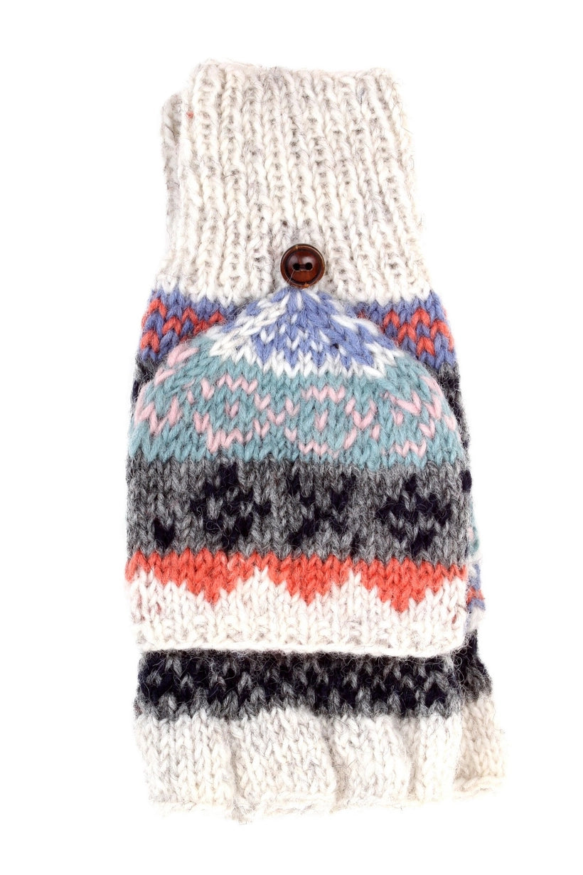 HAND KNITTED GLOVE/MITTENS: FAIRISLE OATMEAL