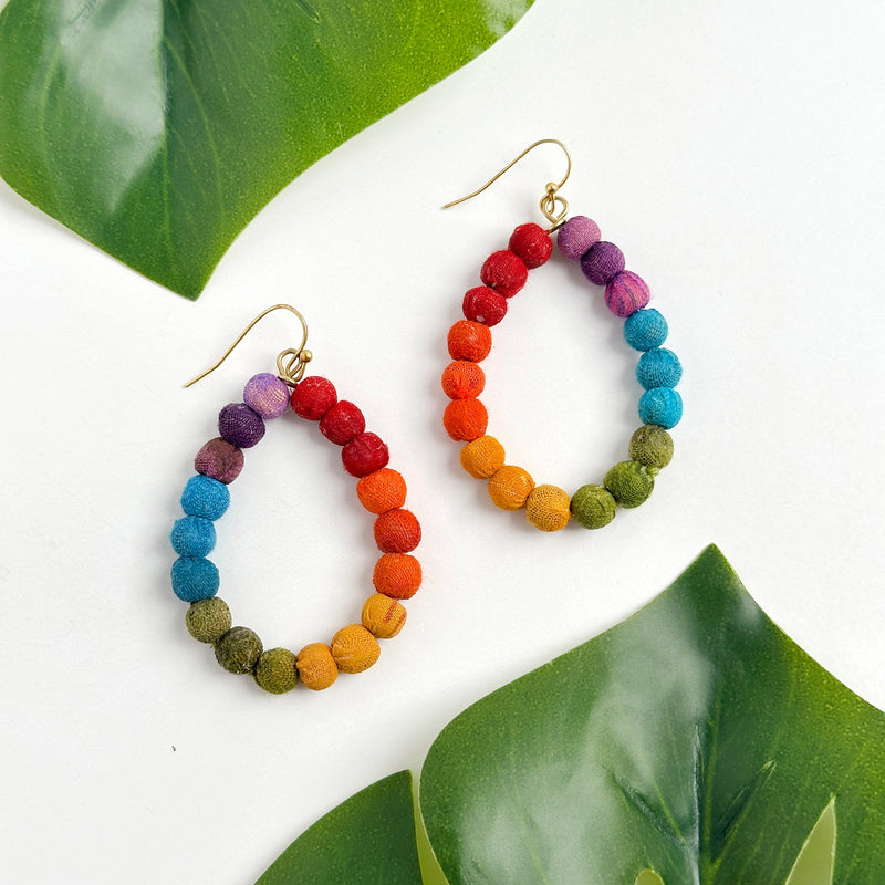 KANTHA RAINBOW TEARDROP EARRINGS