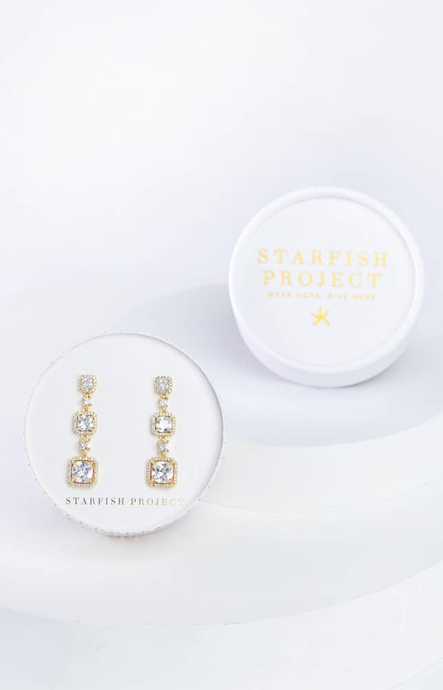 FOREVER CUSHION CUT GOLD & ZIRCON EARRINGS