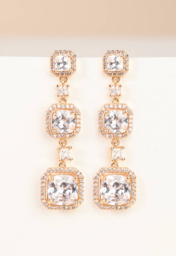 FOREVER CUSHION CUT GOLD & ZIRCON EARRINGS