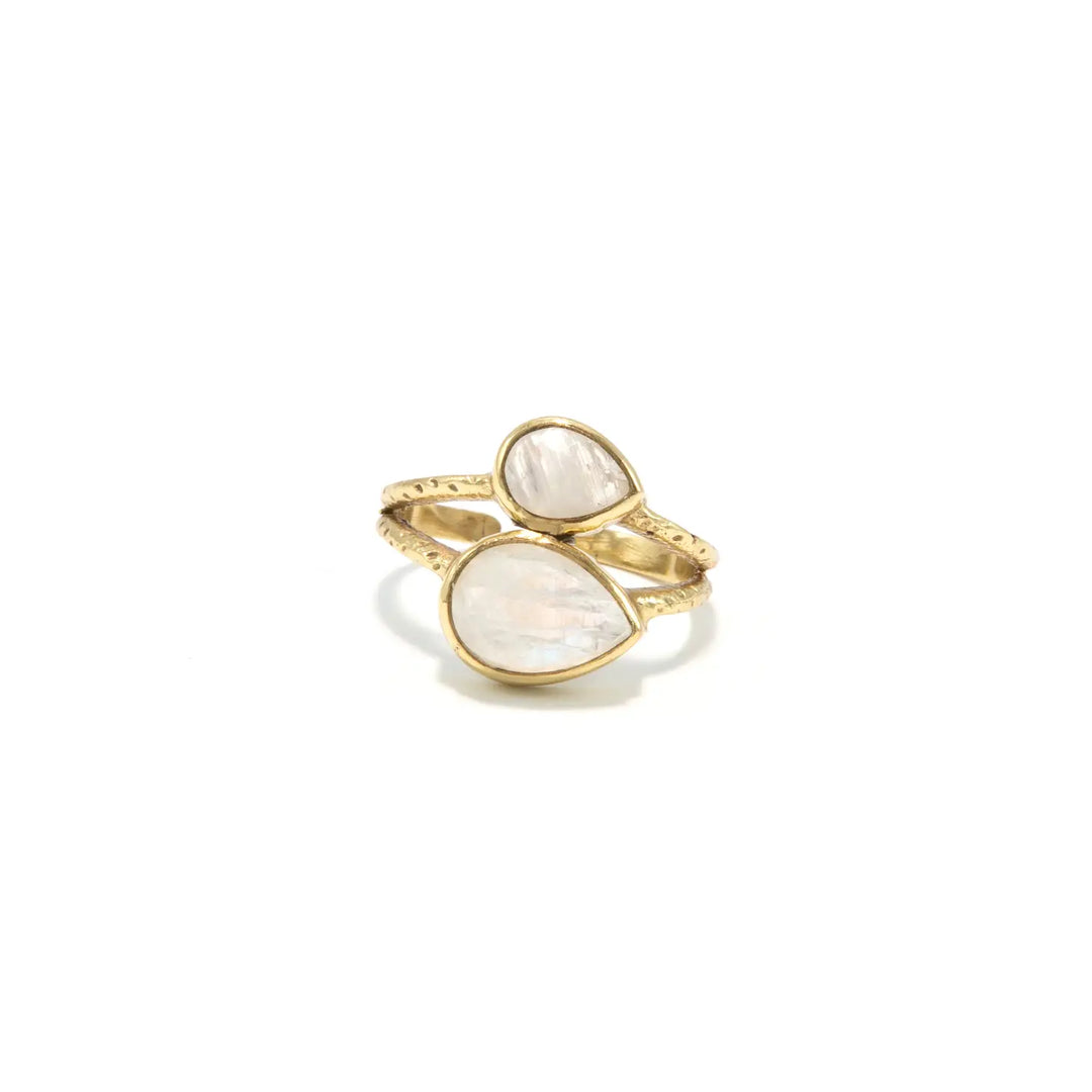 MOONSTONE WRAP ADJUSTABLE BRASS RING
