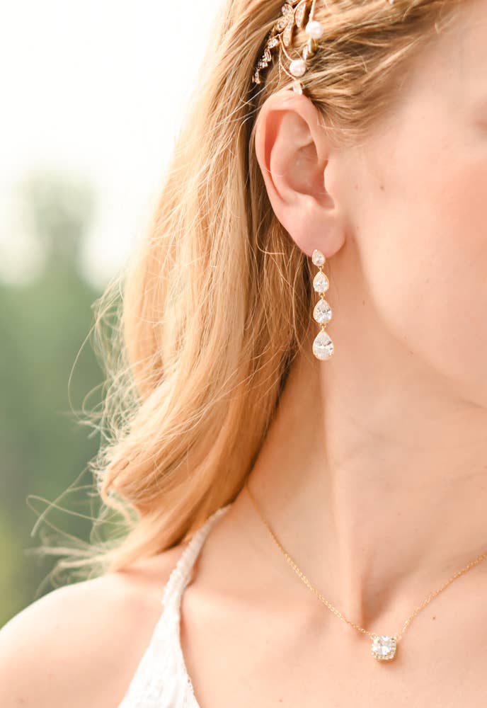 DROPS OF ELEGANCE GOLD & ZIRCON EARRINGS