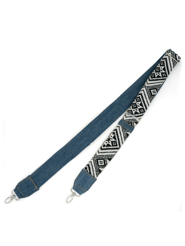 BLACK+WHITE+DENIM WOVEN BAG STRAP