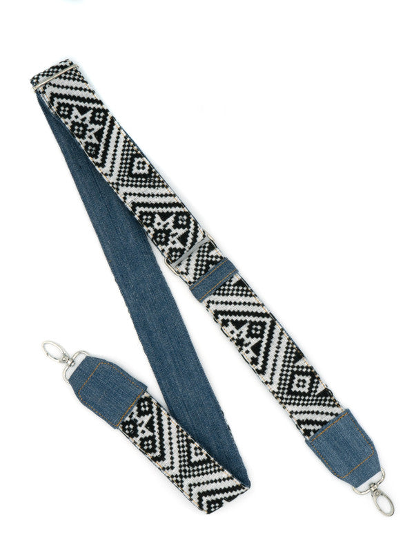 BLACK+WHITE+DENIM WOVEN BAG STRAP