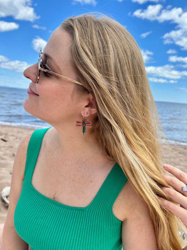 BEADED DRAGONFLY EARRINGS