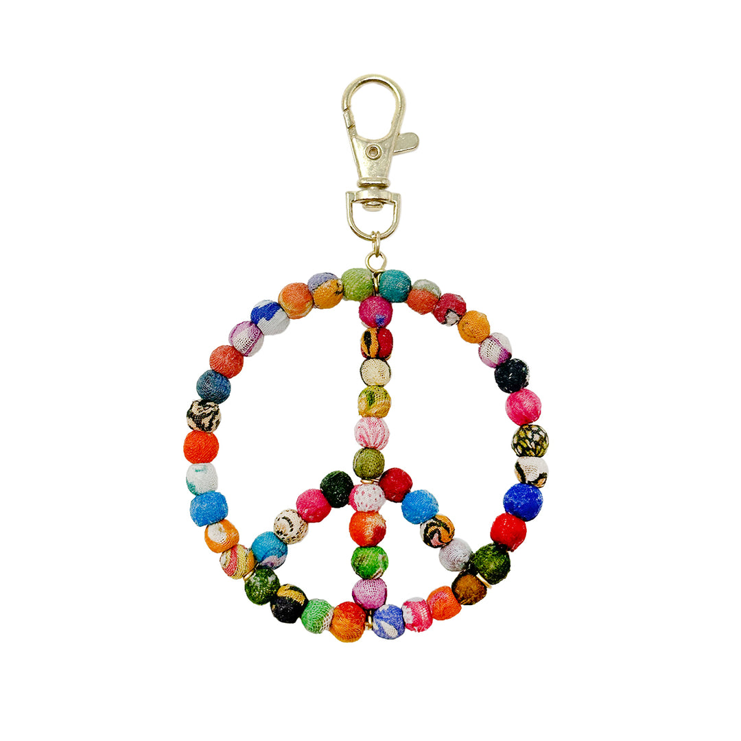 KANTHA PEACE SYMBOL BAG CLIP/KEYCHAIN
