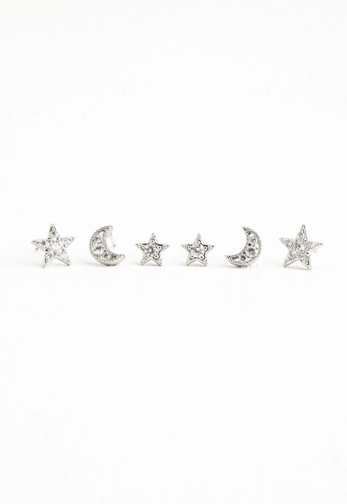 PLATINUM CELESTIAL STUD EARRINGS SET