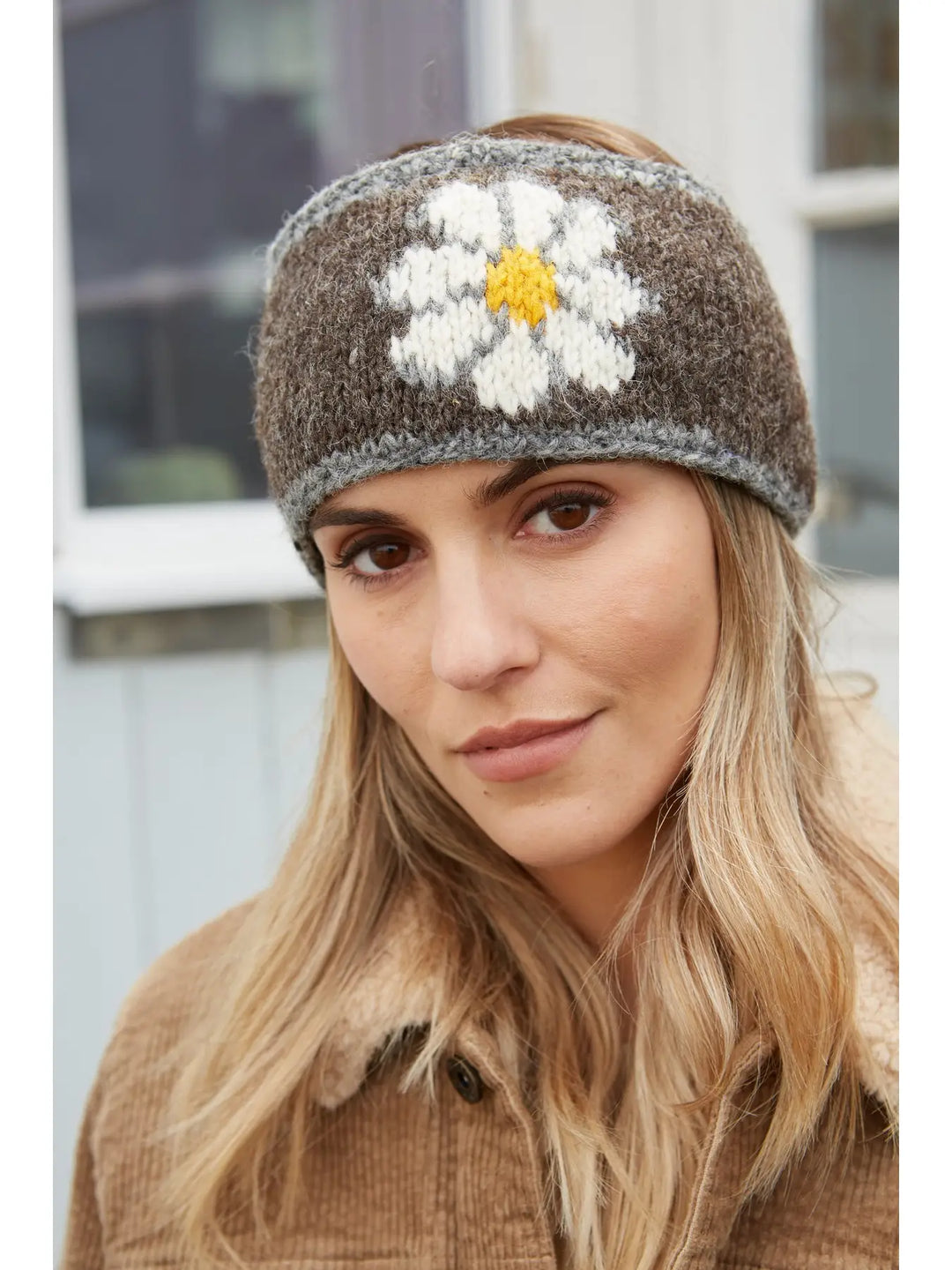 DAISY PRINT HAND KNITTED HEADBAND EAR WARMER