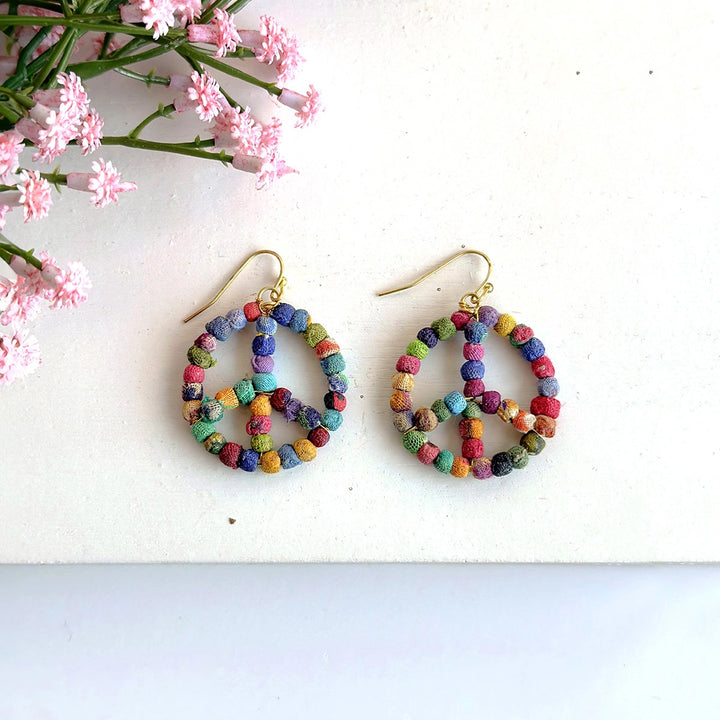 KANTHA BEAD PEACE SIGN  EARRINGS