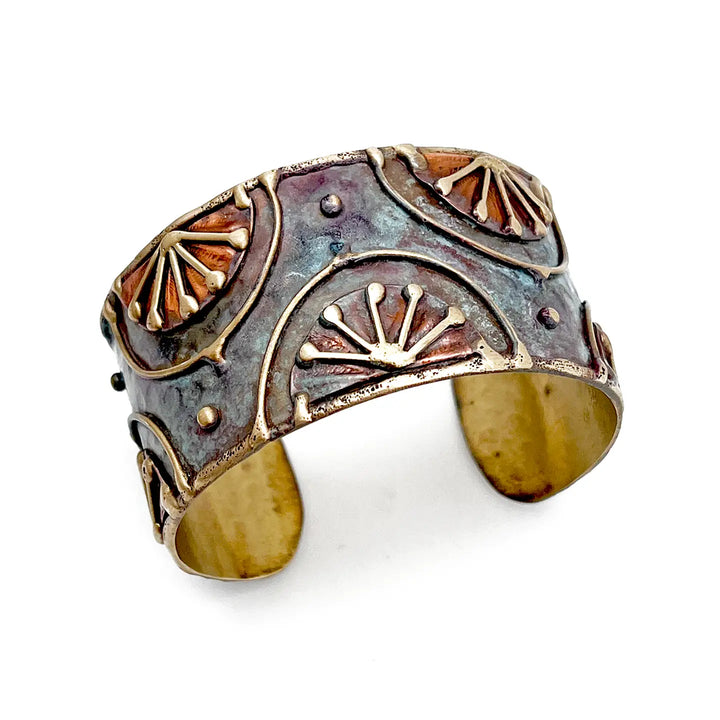 BRASS PATINA ADJUSTABLE BLUE SUN CUFF BRACELET