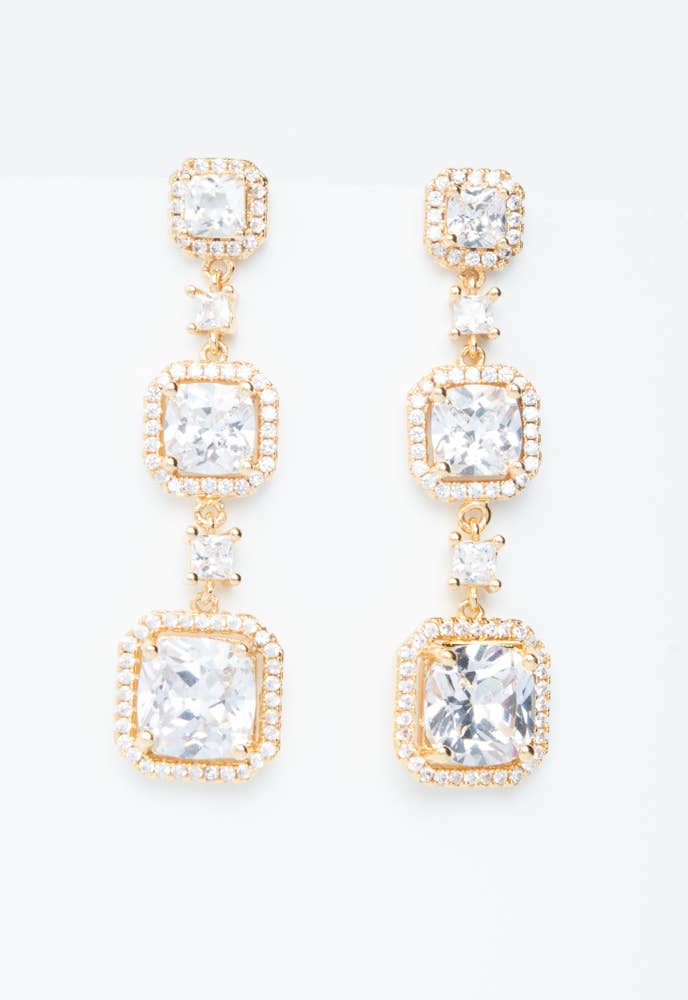 FOREVER CUSHION CUT GOLD & ZIRCON EARRINGS