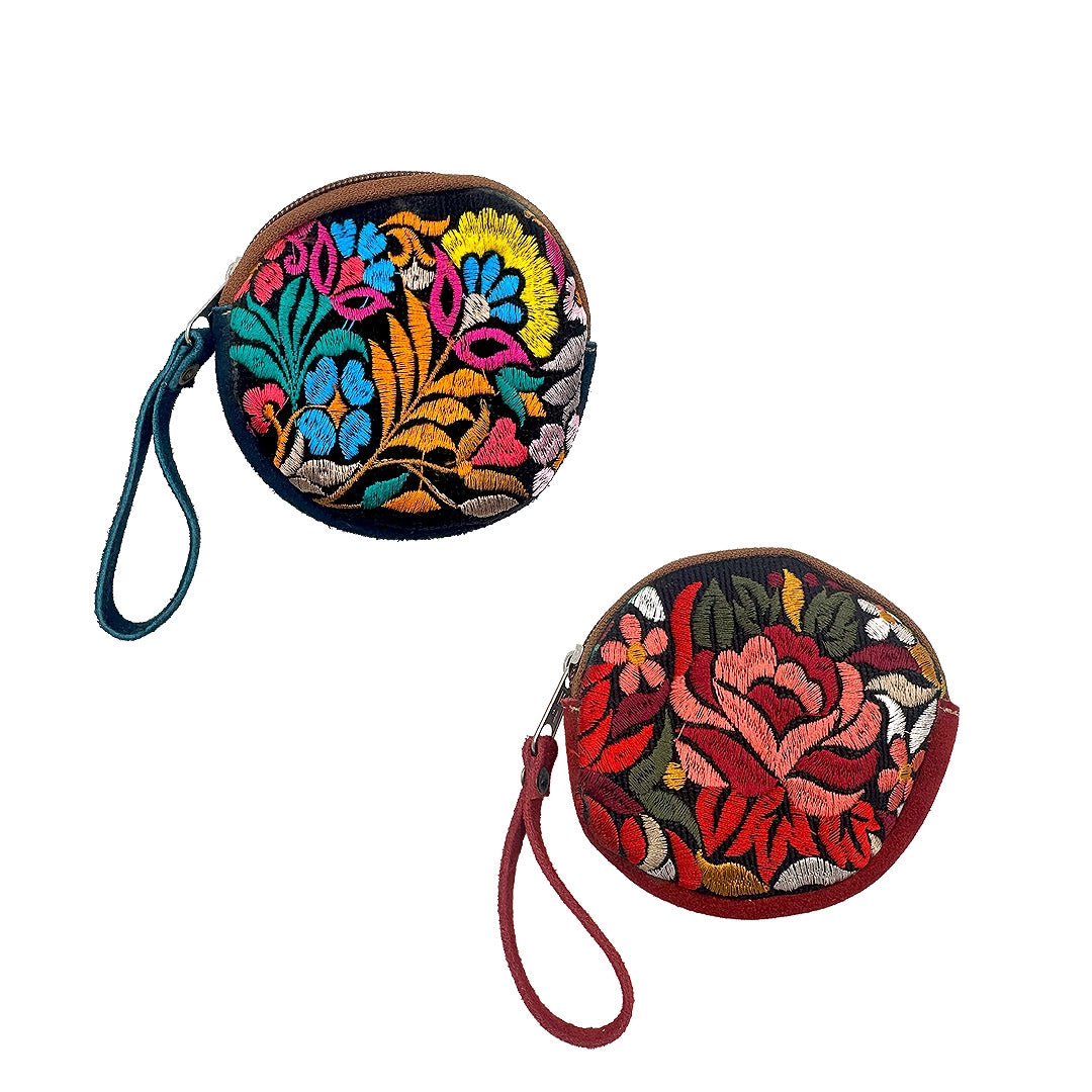 HANDMADE EMBROIDERED ROUND COIN PURSE & AIRPOD CASE