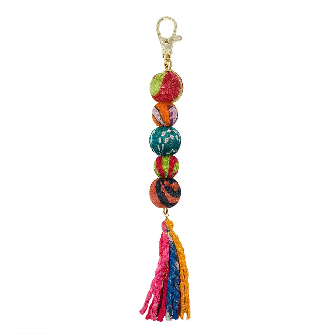 KANTHA BEAD AND TASSEL BAG CLIP/KEYCHAIN