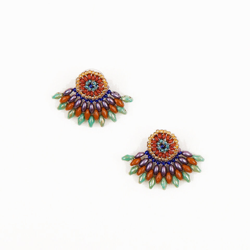 FEATHERED PLUME BOHO EAR JACKETS: RUSTED JEWELS