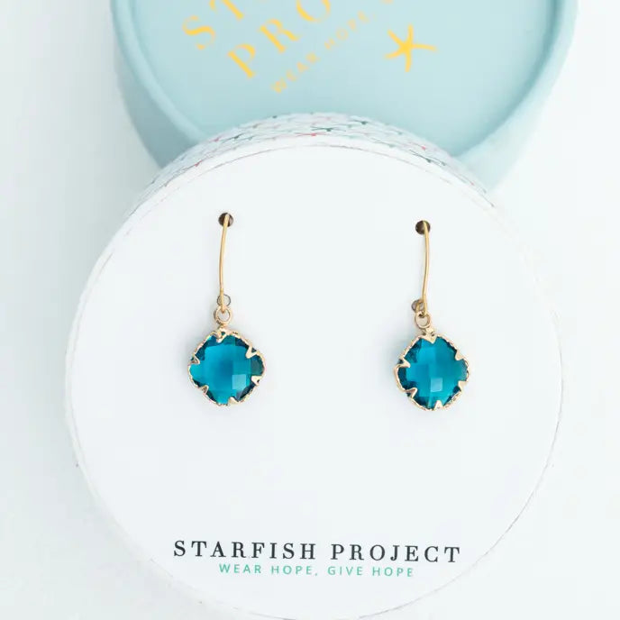 STARFISH SAPPHIRE BLUE GLASS EARRINGS