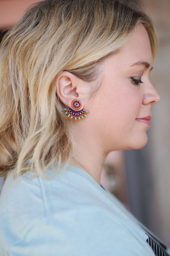 FEATHERED PLUME BOHO EAR JACKETS: RUSTED JEWELS