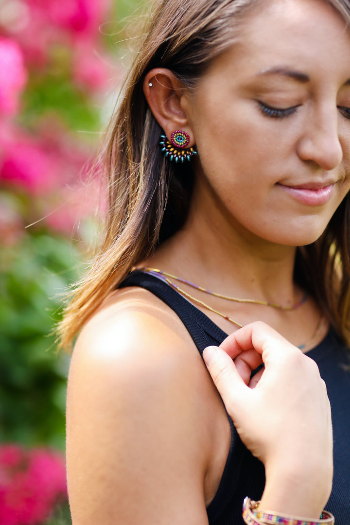FEATHERED PLUME BOHO EAR JACKETS: MOROCCAN