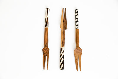 WOOD SERVING FORK WITH BONE HANDLE