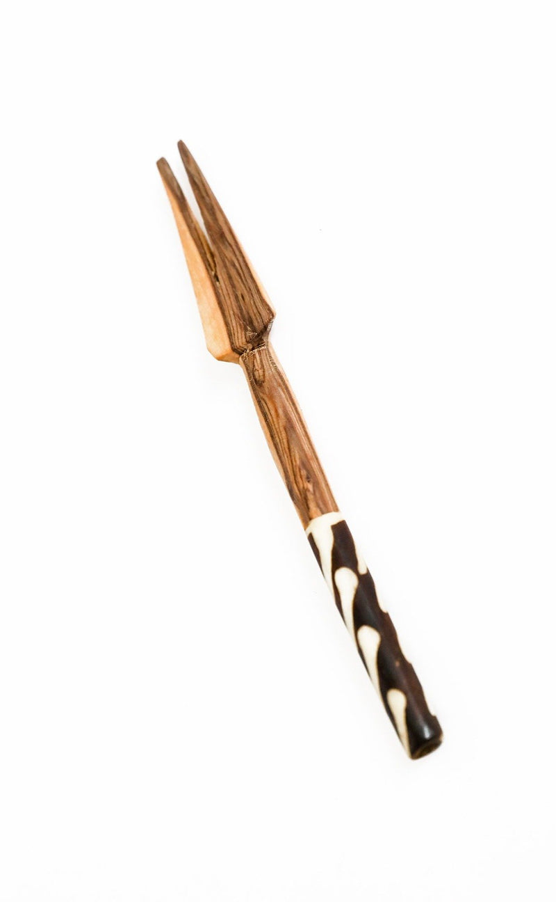 WOOD SERVING FORK WITH BONE HANDLE