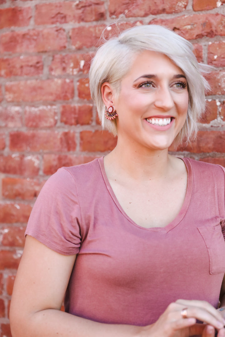 FEATHERED PLUME BOHO EAR JACKETS: ROSE