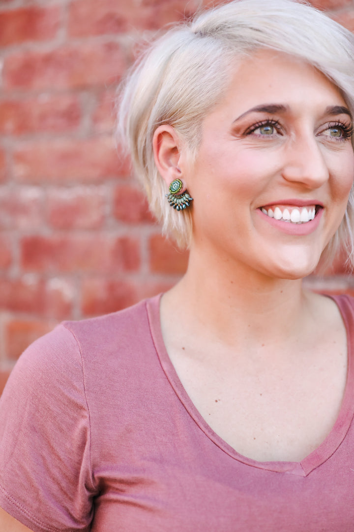 FEATHERED PLUME BOHO EAR JACKETS: JADE