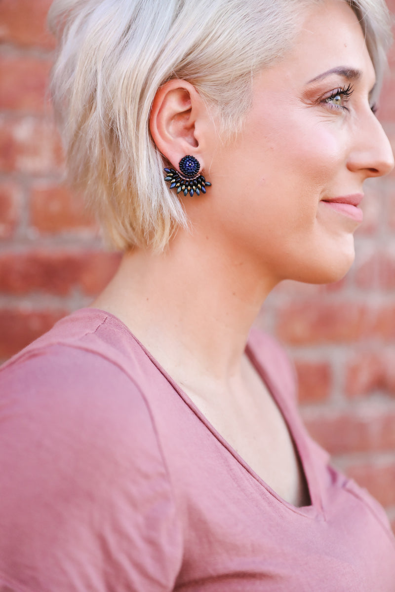 FEATHERED PLUME BOHO EAR JACKETS: MIDNIGHT