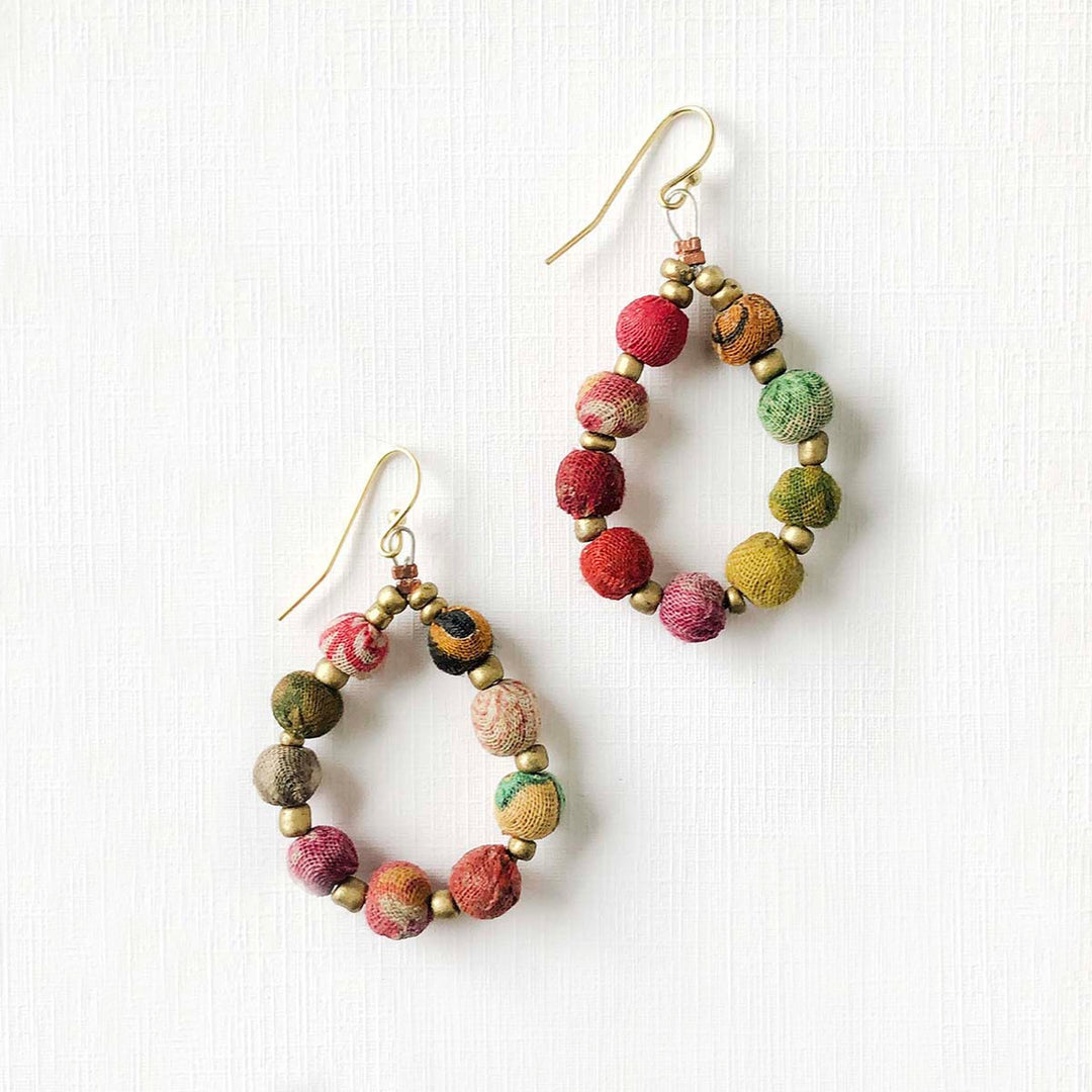 KANTHA BEADED TEARDROP EARRINGS