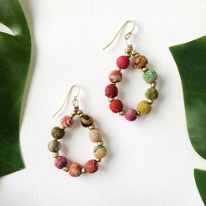 KANTHA BEADED TEARDROP EARRINGS