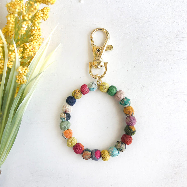 KANTHA MINI CIRCLE BAG CLIP/KEYCHAIN