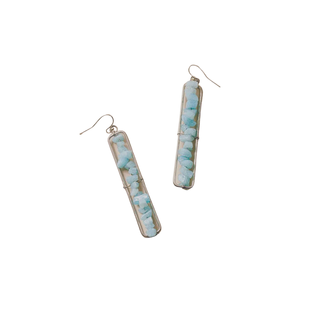 AMAZONITE BEADED BAR EARRINGS